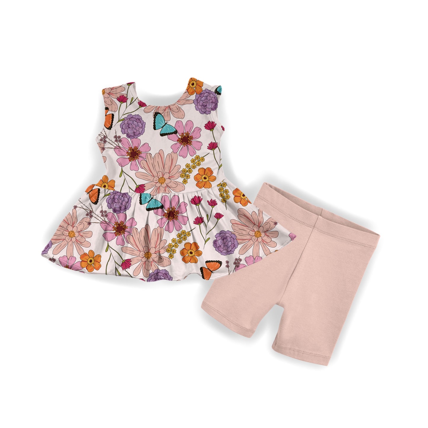 Wildflowers Tank Peplum & Biker Shorts Set