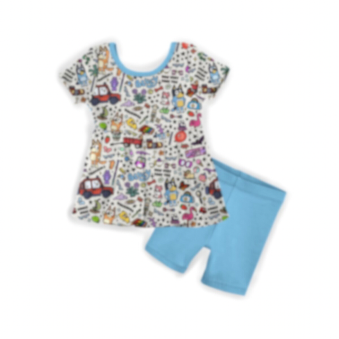 *Pre-Sale* Pup Doodles Short Sleeve Peplum & Biker Shorts Set *ETS OCT*