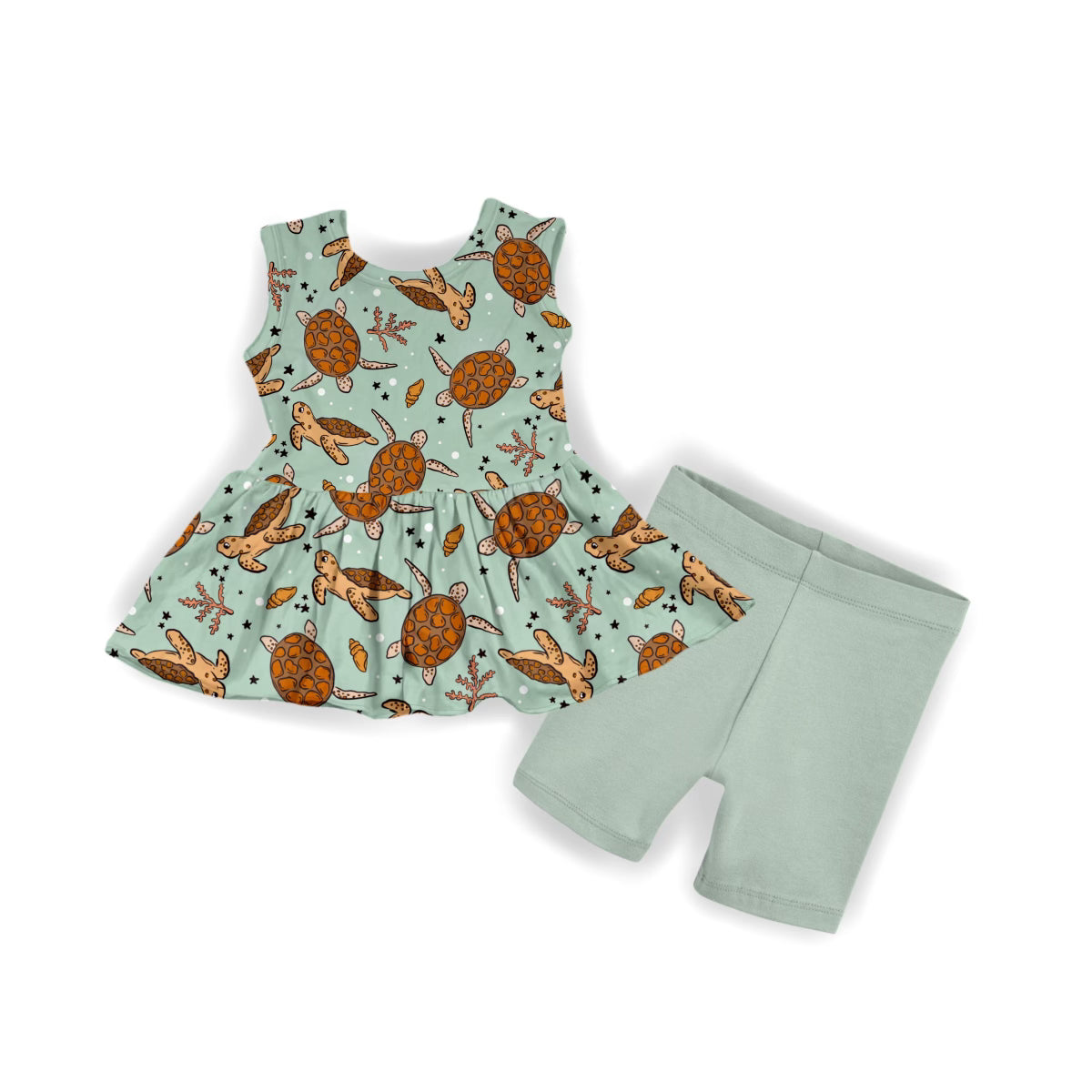 Turtles Tank Peplum & Biker Shorts Set