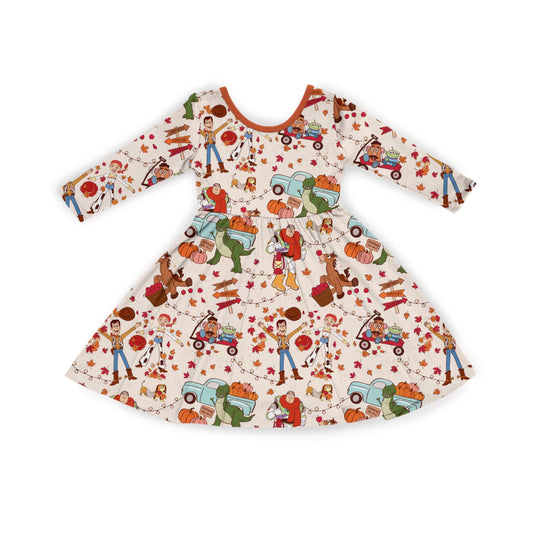 Toys In Fall Long Sleeve Twirl Dress