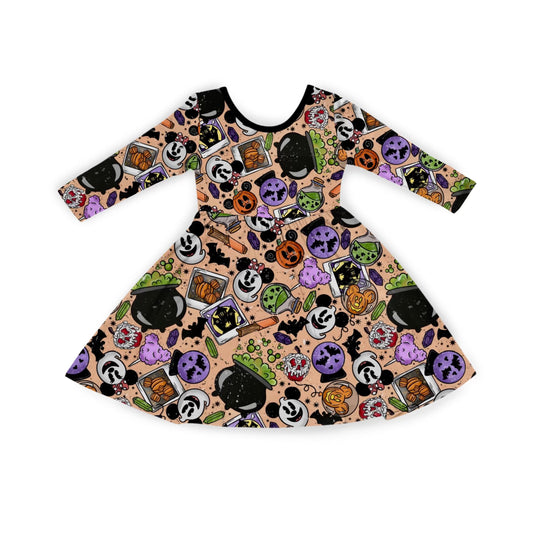 Magical Spooky Elements Long Sleeve Twirl Dress