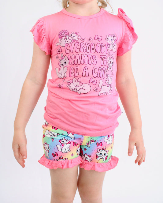 Sassy Cat Ruffle Short Sleeve & Ruffle Short Set